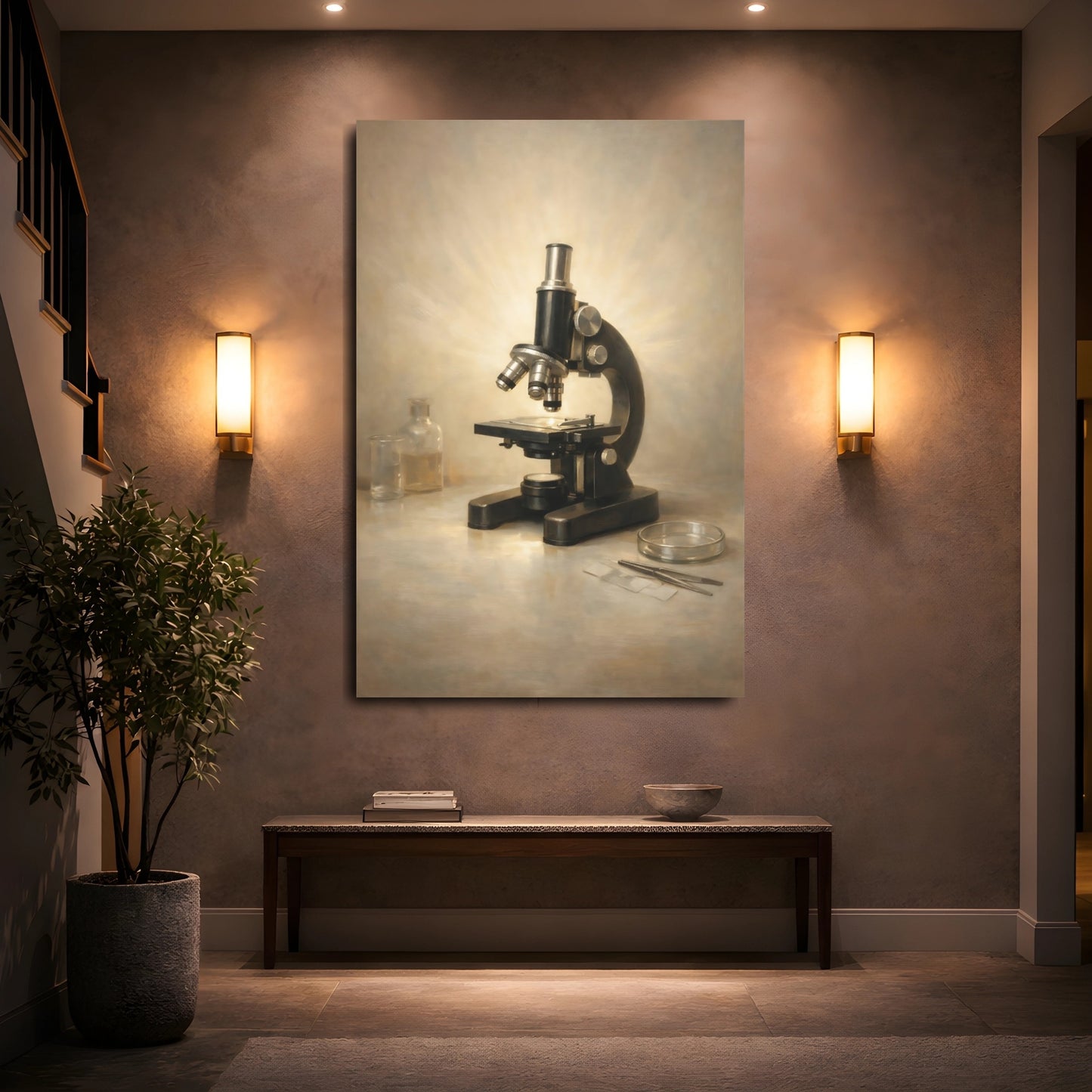 Mockup 4. Vintage Microscope Vintage Microscope shown as stretched canvas wall art