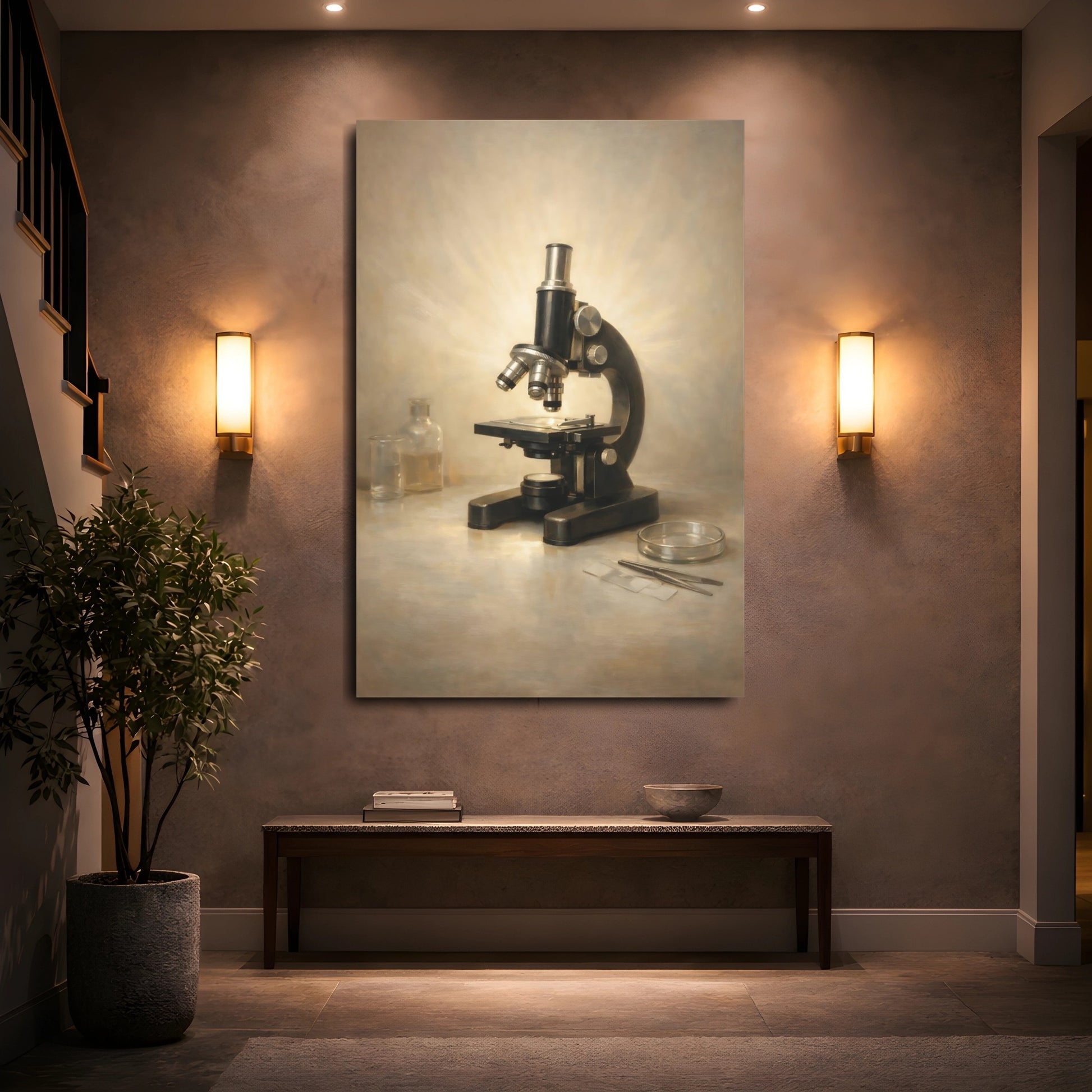 Mockup 4. Vintage Microscope Vintage Microscope shown as stretched canvas wall art