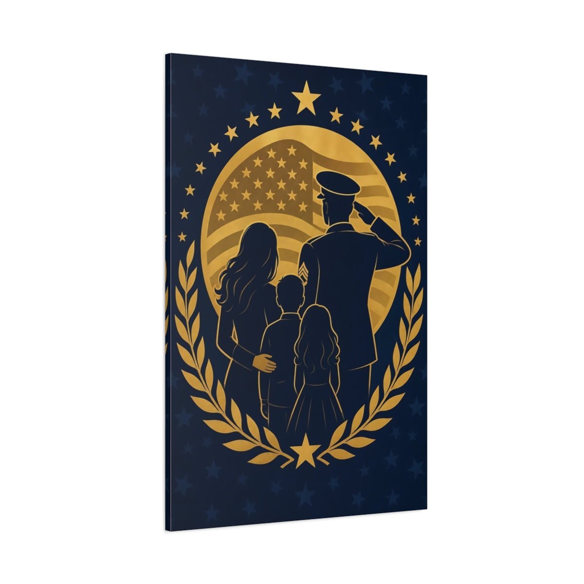 Vintage Military Family Blue And Gold Canvas Print – Graphic Living Room, Above Fireplace - YesArtYes