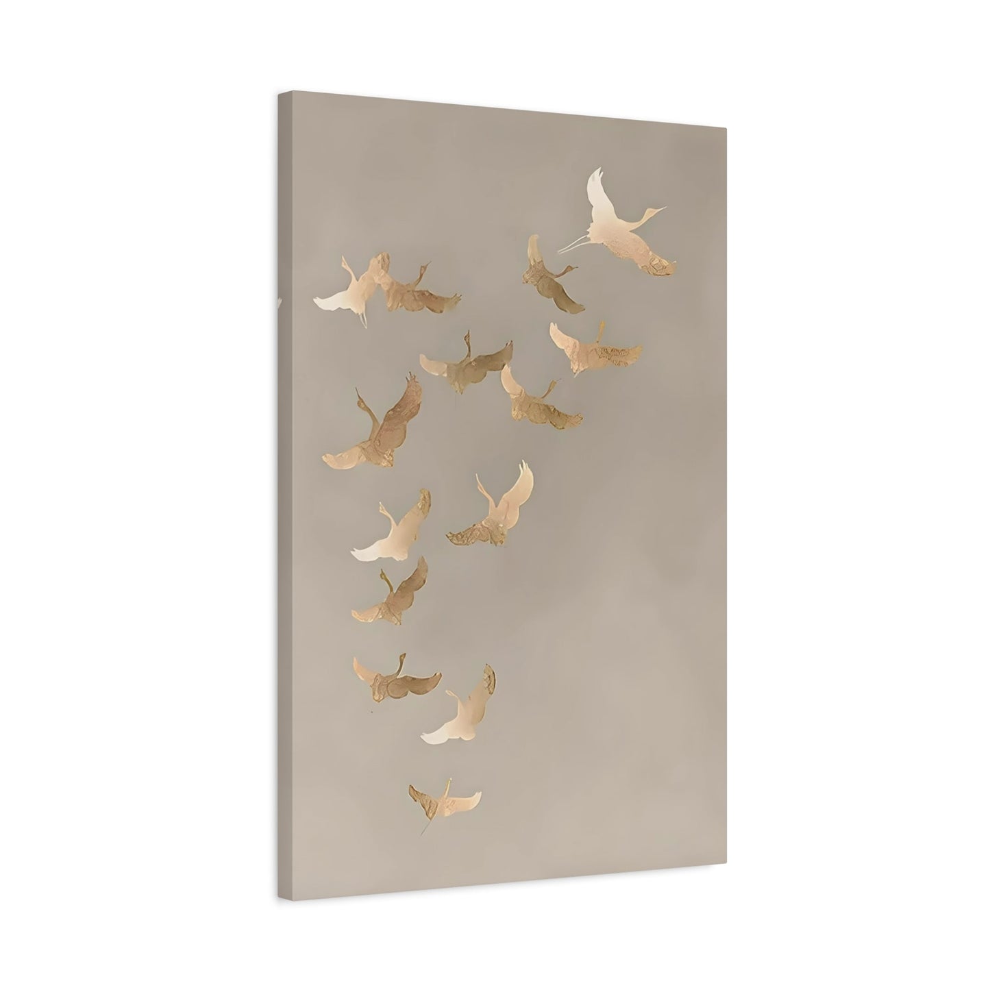 Vintage Minimalist Flock of Cranes Canvas Print - Japanese Asian Bird Beige Gold Wall Art - YesArtYes