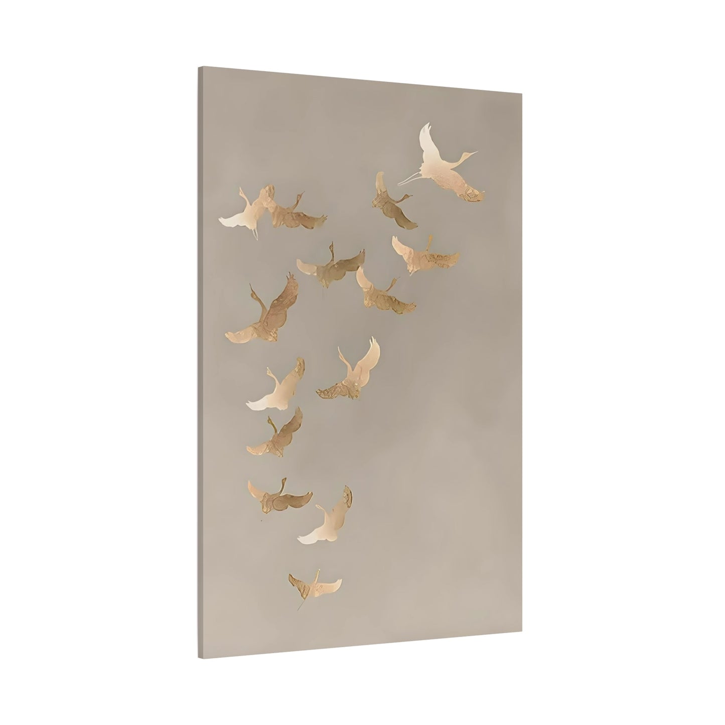 Vintage Minimalist Flock of Cranes Canvas Print - Japanese Asian Bird Beige Gold Wall Art - YesArtYes
