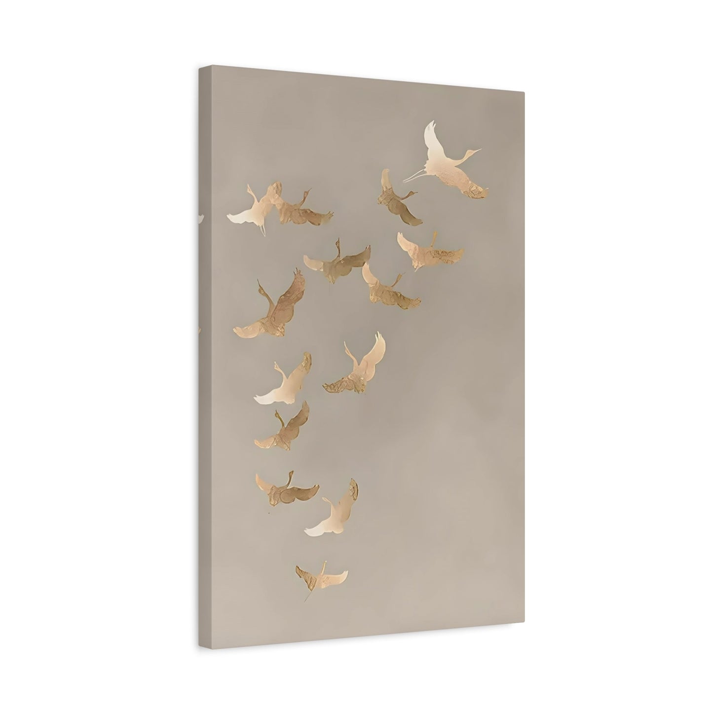 Vintage Minimalist Flock of Cranes Canvas Print - Japanese Asian Bird Beige Gold Wall Art - YesArtYes