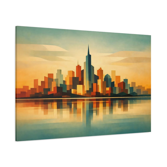 Vintage Modern Abstract Skyline shown as stretched canvas wall art