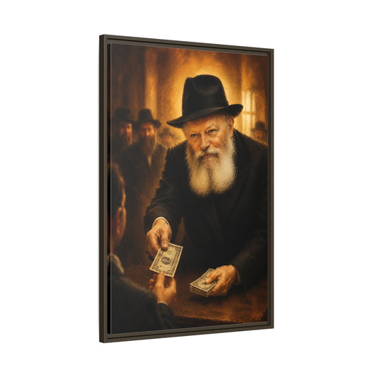 Main Mockup. Vintage Money Exchange Brown And Gold shown as framed canvas print