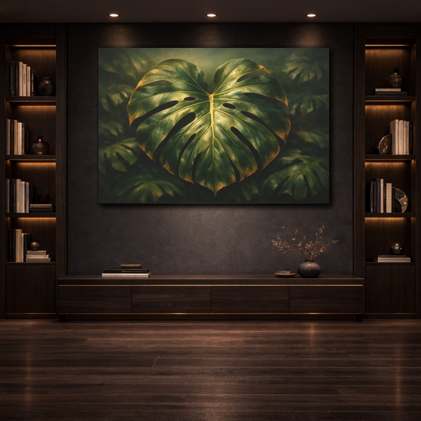 Mockup 2. Vintage Monstera Leaf shown as stretched canvas wall art