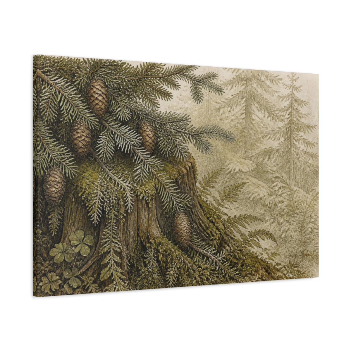 Main Mockup. Vintage Mossy Stump shown as canvas print