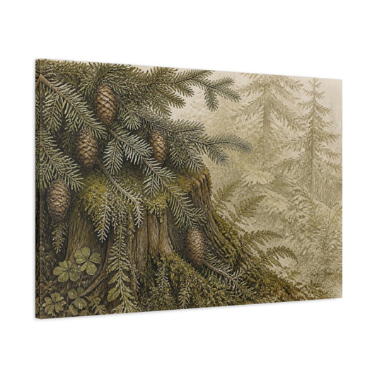 Main Mockup. Vintage Mossy Stump shown as canvas print