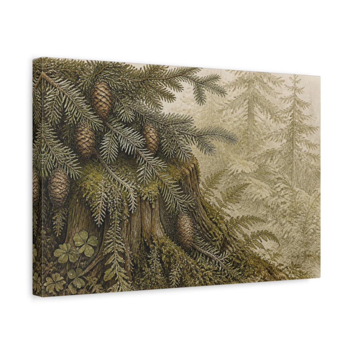 Side Mockup 4. Vintage Mossy Stump shown as canvas print