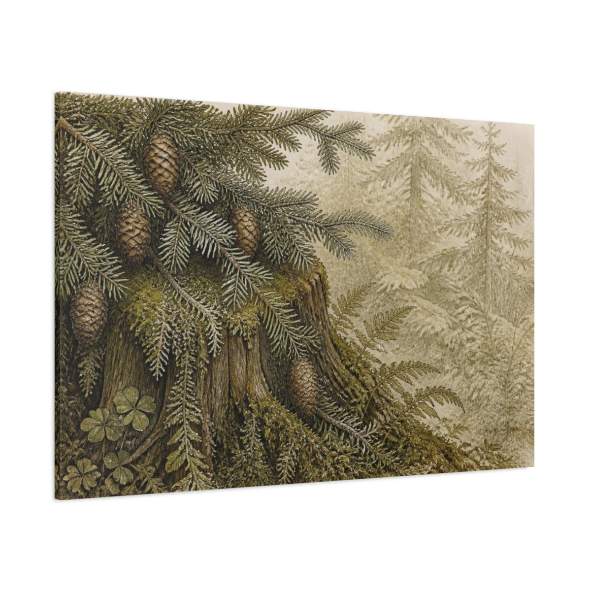 Side Mockup 1. Vintage Mossy Stump shown as canvas print