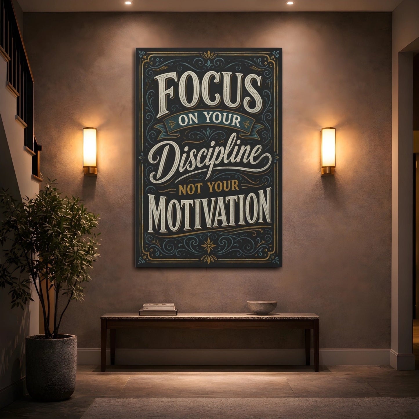 Vintage Motivational Quote Black Gold Teal Canvas Print – Office, Workspace Wall, and - YesArtYes