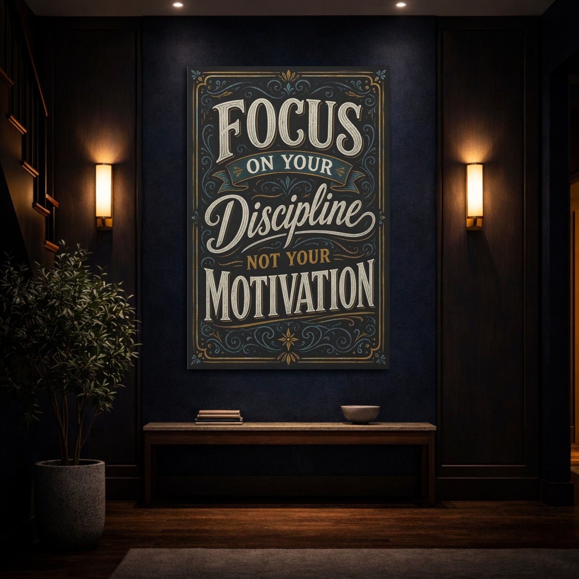 Vintage Motivational Quote Black Gold Teal Canvas Print – Office, Workspace Wall, and - YesArtYes