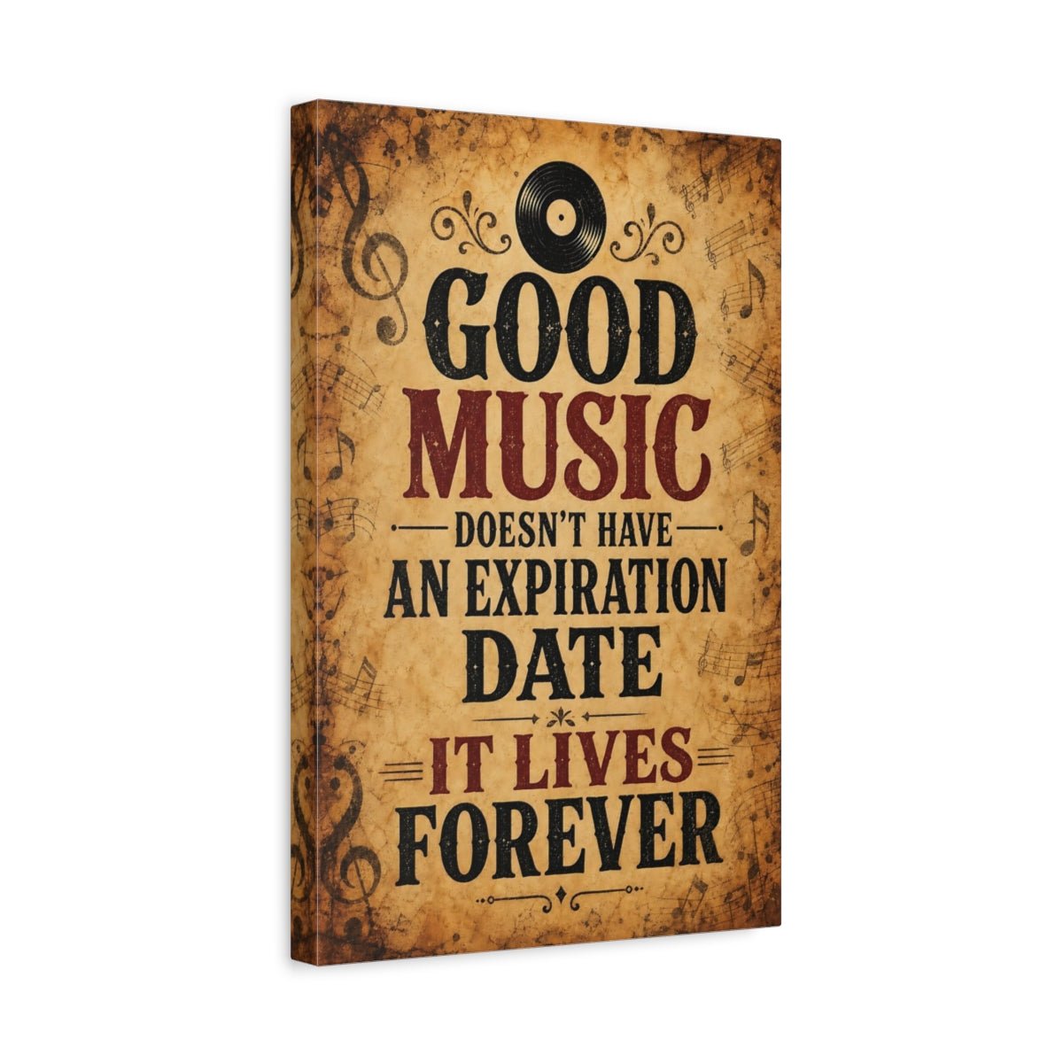 Vintage Music Quote Brown Red Canvas Print – Living Room, Large Wall, - YesArtYes