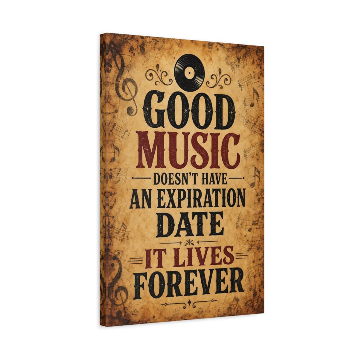 Vintage Music Quote Brown Red Canvas Print – Living Room, Large Wall, - YesArtYes