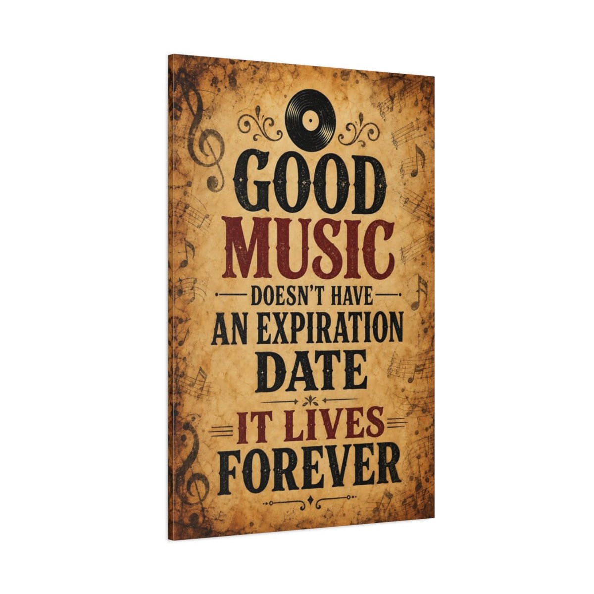Vintage Music Quote Brown Red Canvas Print – Living Room, Large Wall, - YesArtYes
