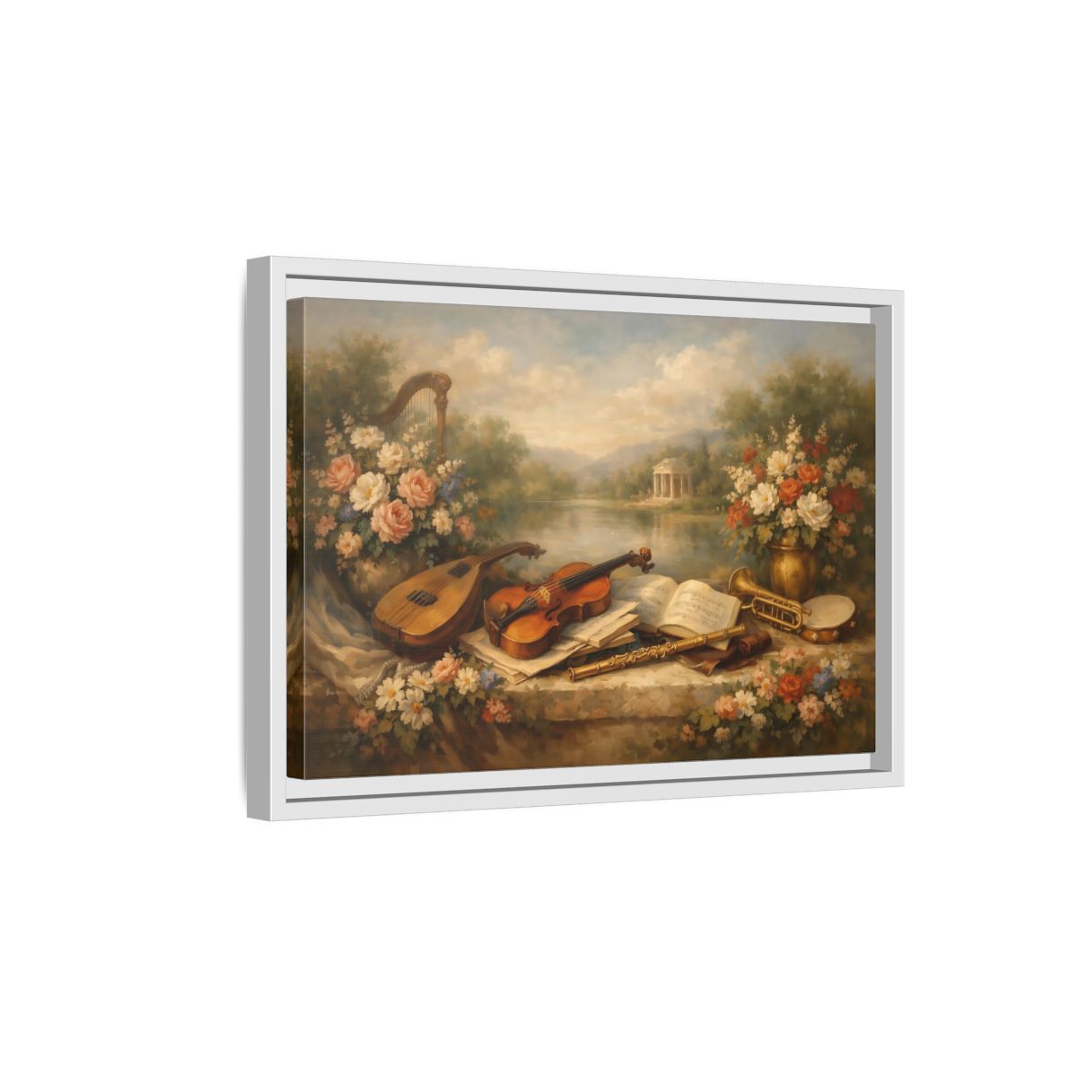 Side Mockup 4. Vintage Musical Instruments Vintage Musical Art shown as stretched canvas wall art