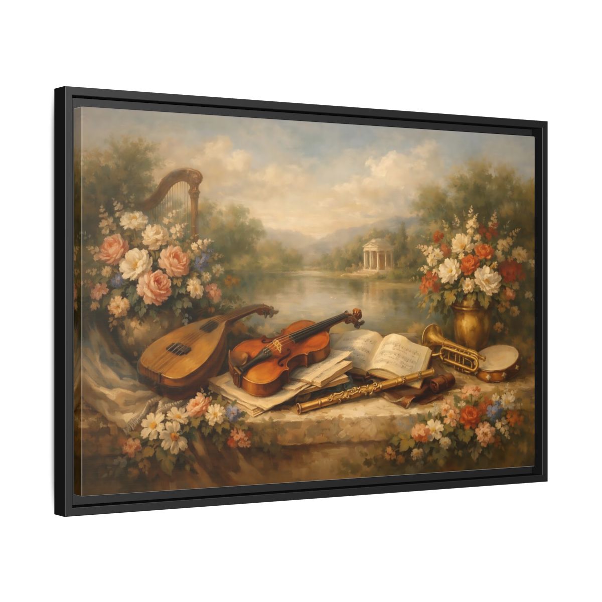 Side Mockup 14. Vintage Musical Instruments Vintage Musical Art shown as stretched canvas wall art