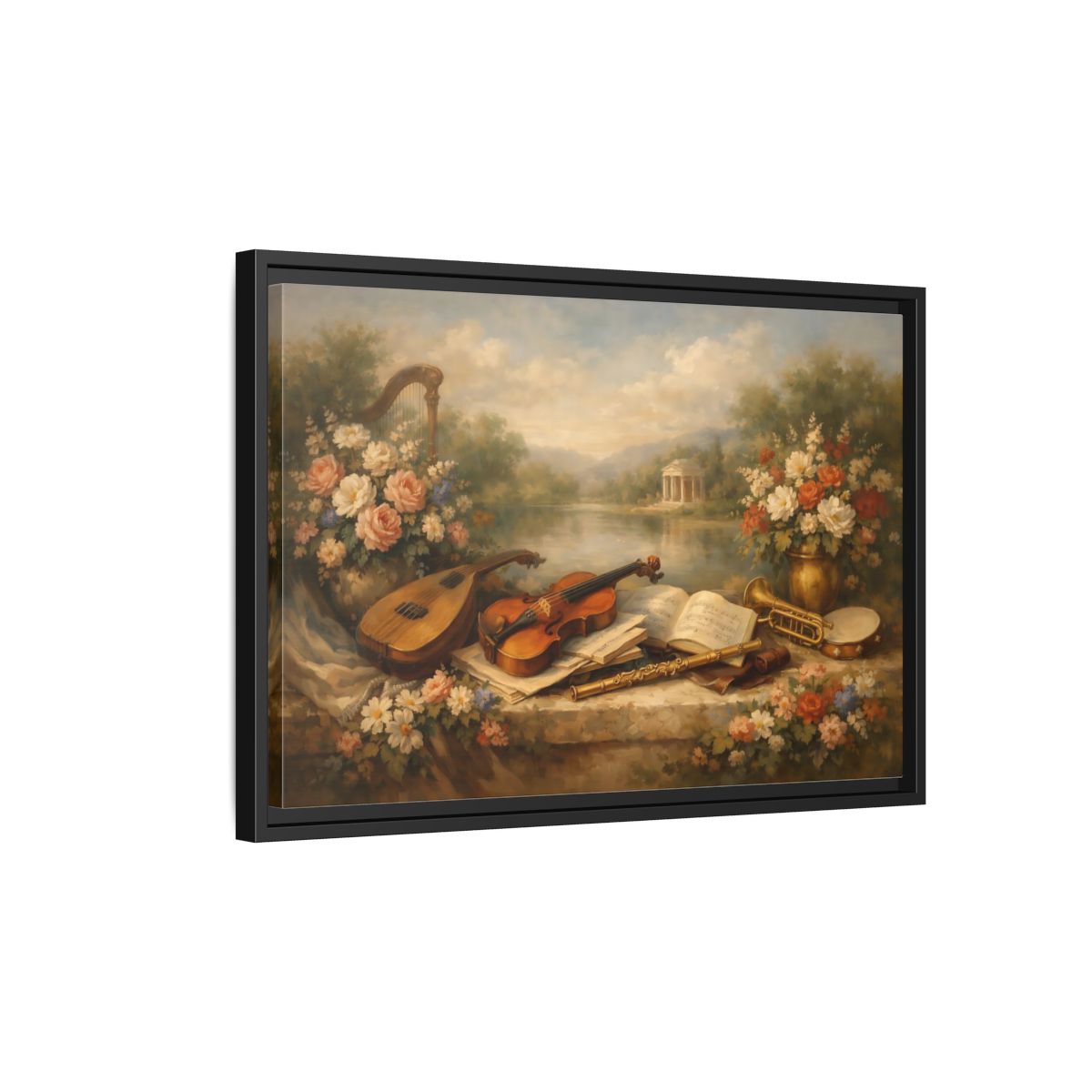 Side Mockup 3. Vintage Musical Instruments Vintage Musical Art shown as stretched canvas wall art