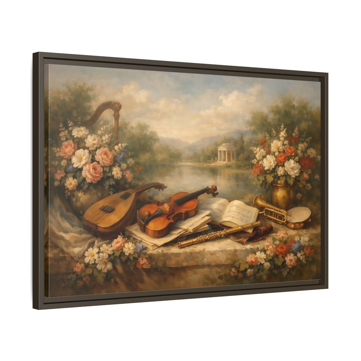 Side Mockup 11. Vintage Musical Instruments Vintage Musical Art shown as stretched canvas wall art