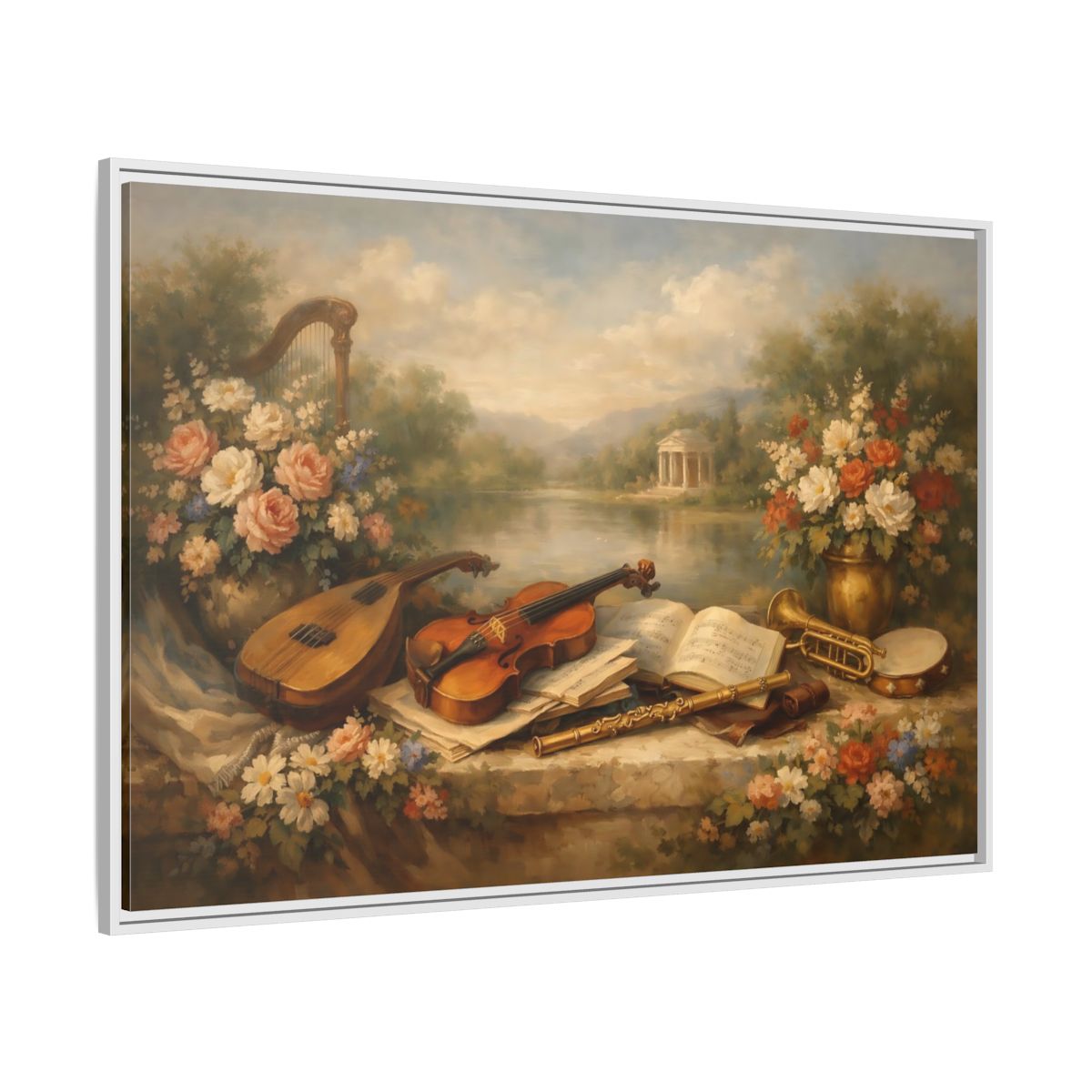Side Mockup 7. Vintage Musical Instruments Vintage Musical Art shown as stretched canvas wall art