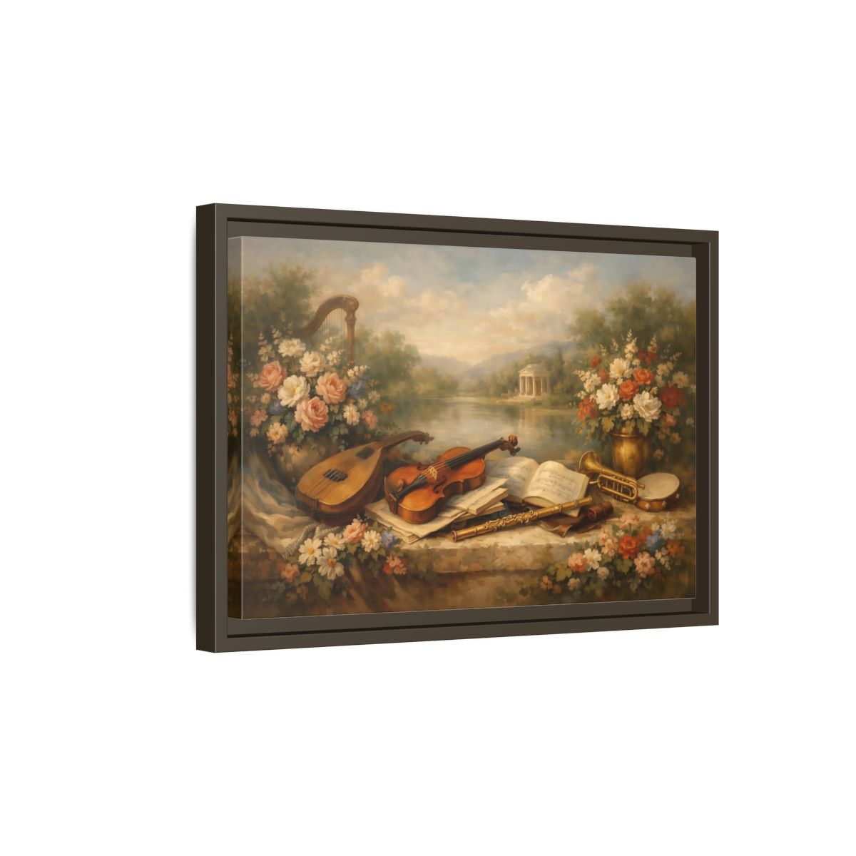 Side Mockup 5. Vintage Musical Instruments Vintage Musical Art shown as stretched canvas wall art