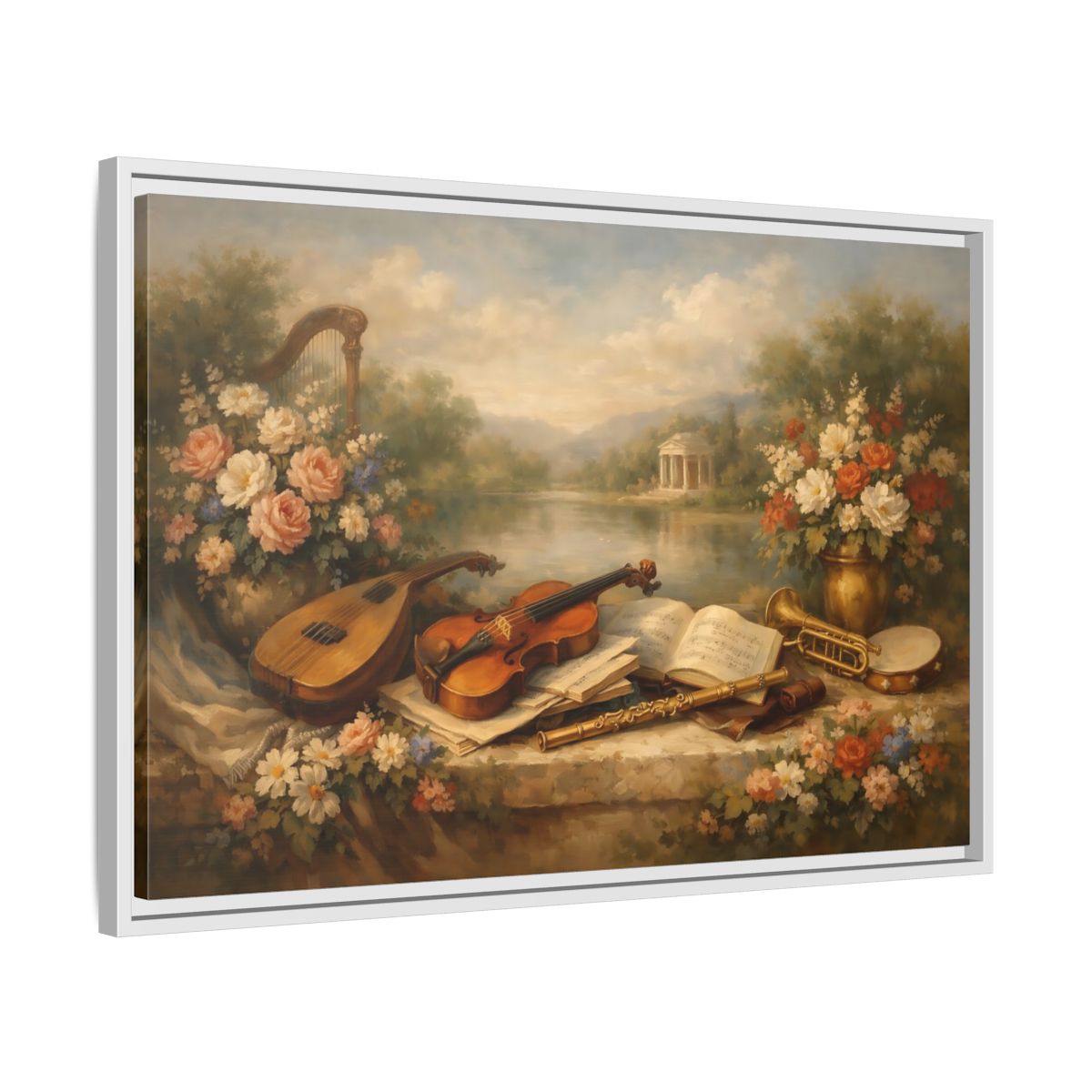 Side Mockup 10. Vintage Musical Instruments Vintage Musical Art shown as stretched canvas wall art