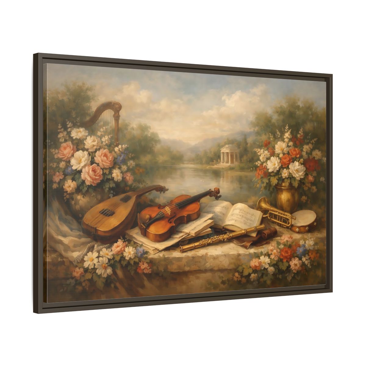 Side Mockup 9. Vintage Musical Instruments Vintage Musical Art shown as stretched canvas wall art