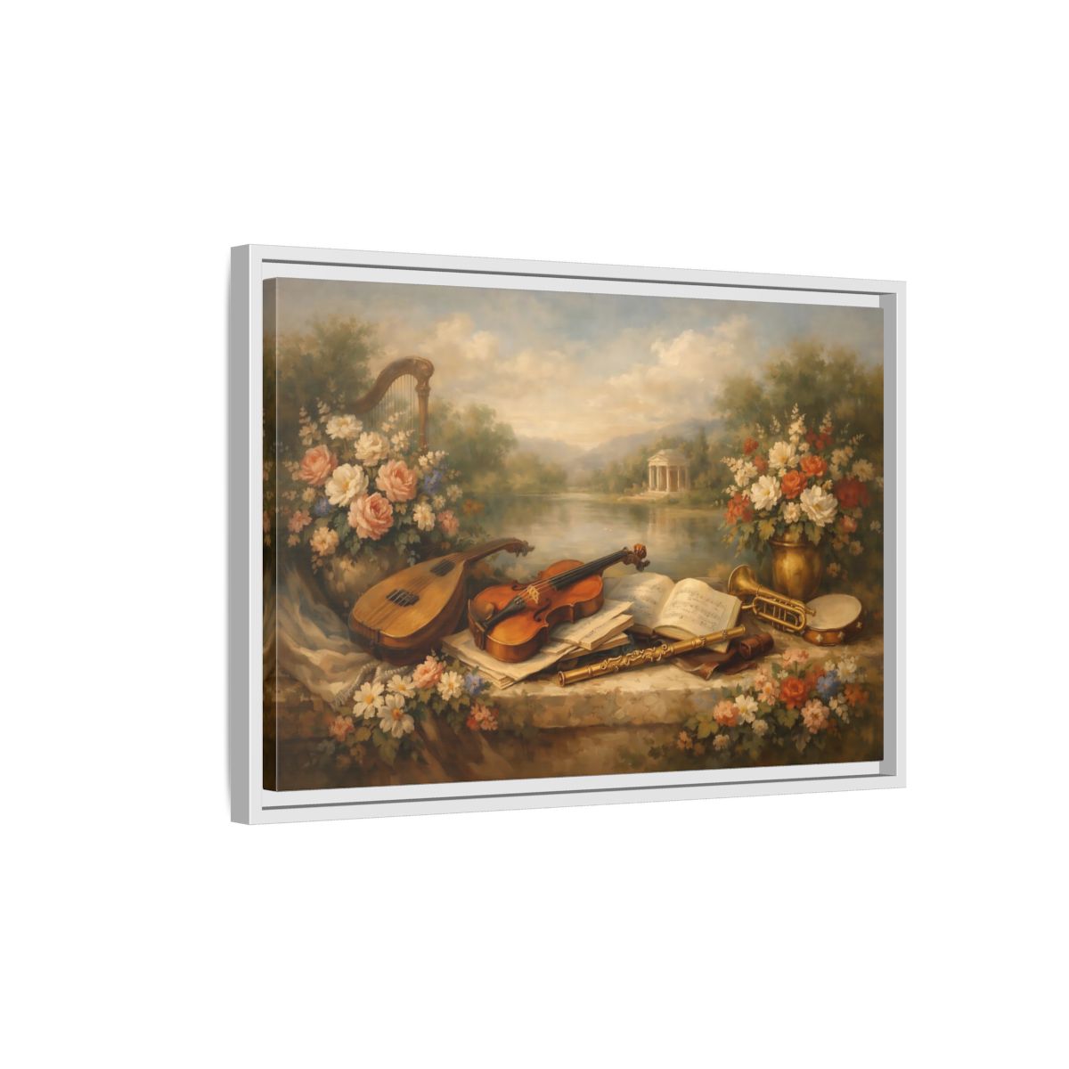 Side Mockup 1. Vintage Musical Instruments Vintage Musical Art shown as stretched canvas wall art