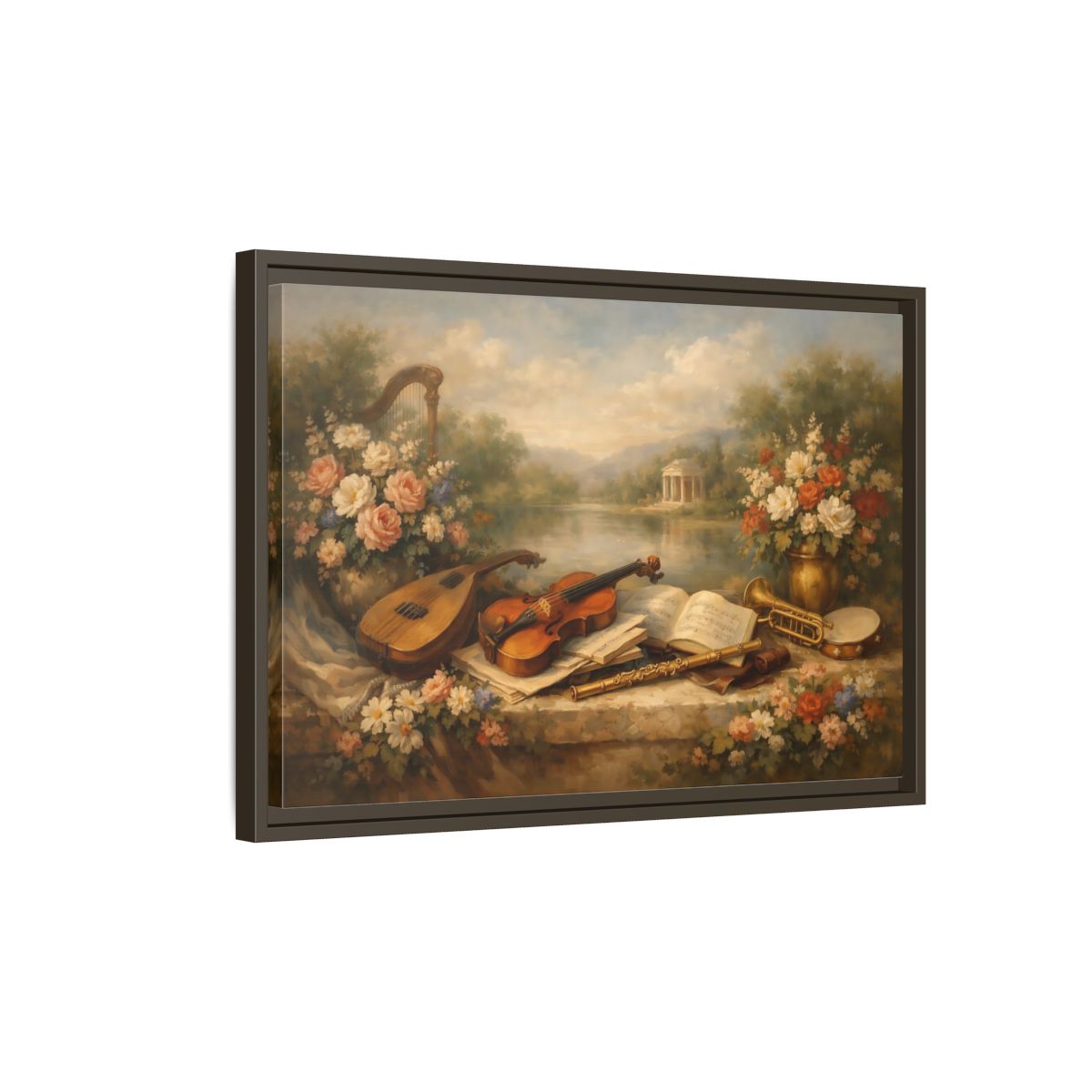 Side Mockup 2. Vintage Musical Instruments Vintage Musical Art shown as stretched canvas wall art