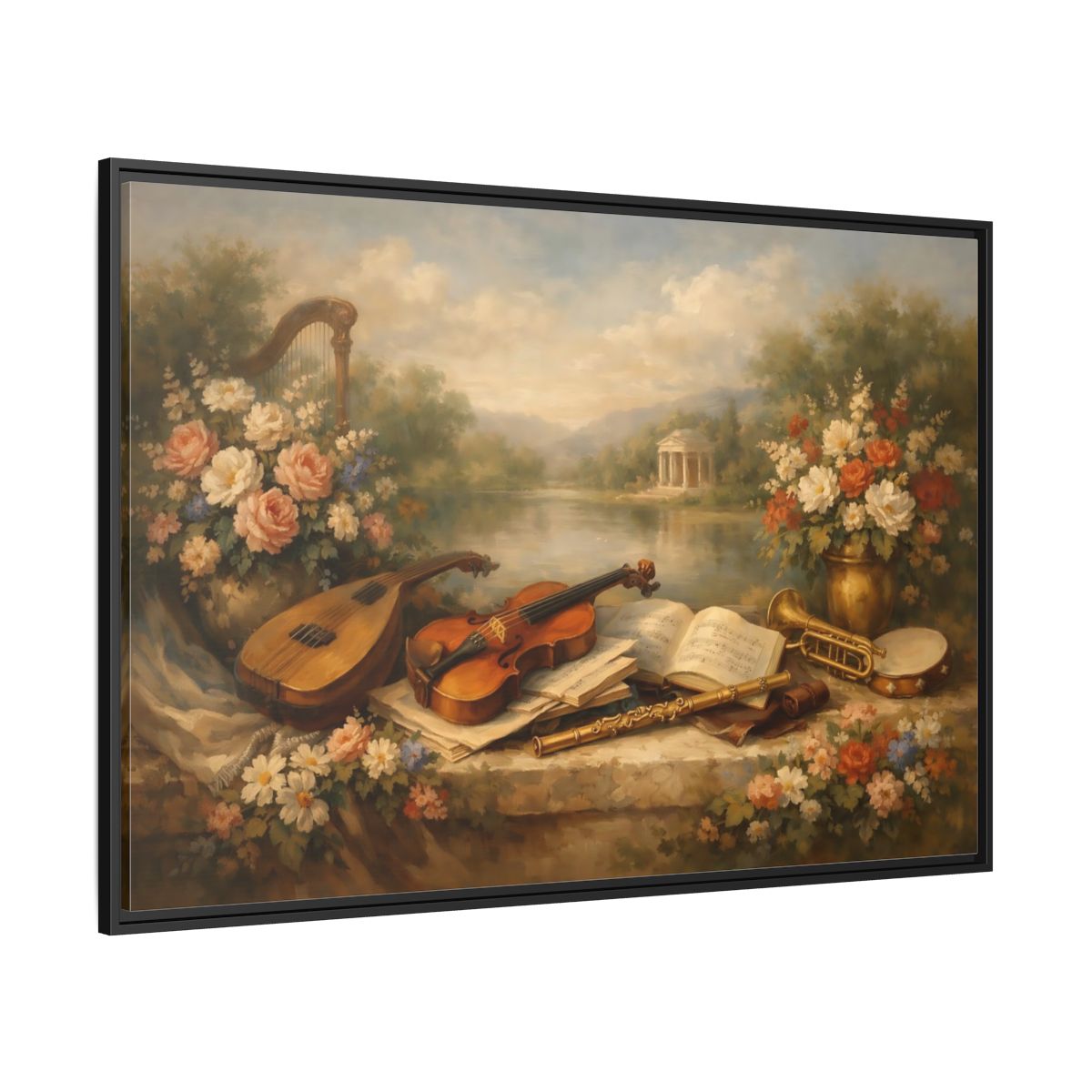 Side Mockup 12. Vintage Musical Instruments Vintage Musical Art shown as stretched canvas wall art