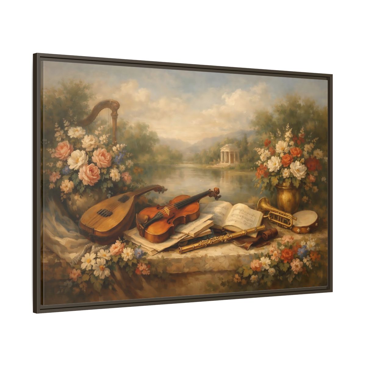 Main Mockup. Vintage Musical Instruments Vintage Musical Art shown as stretched canvas wall art