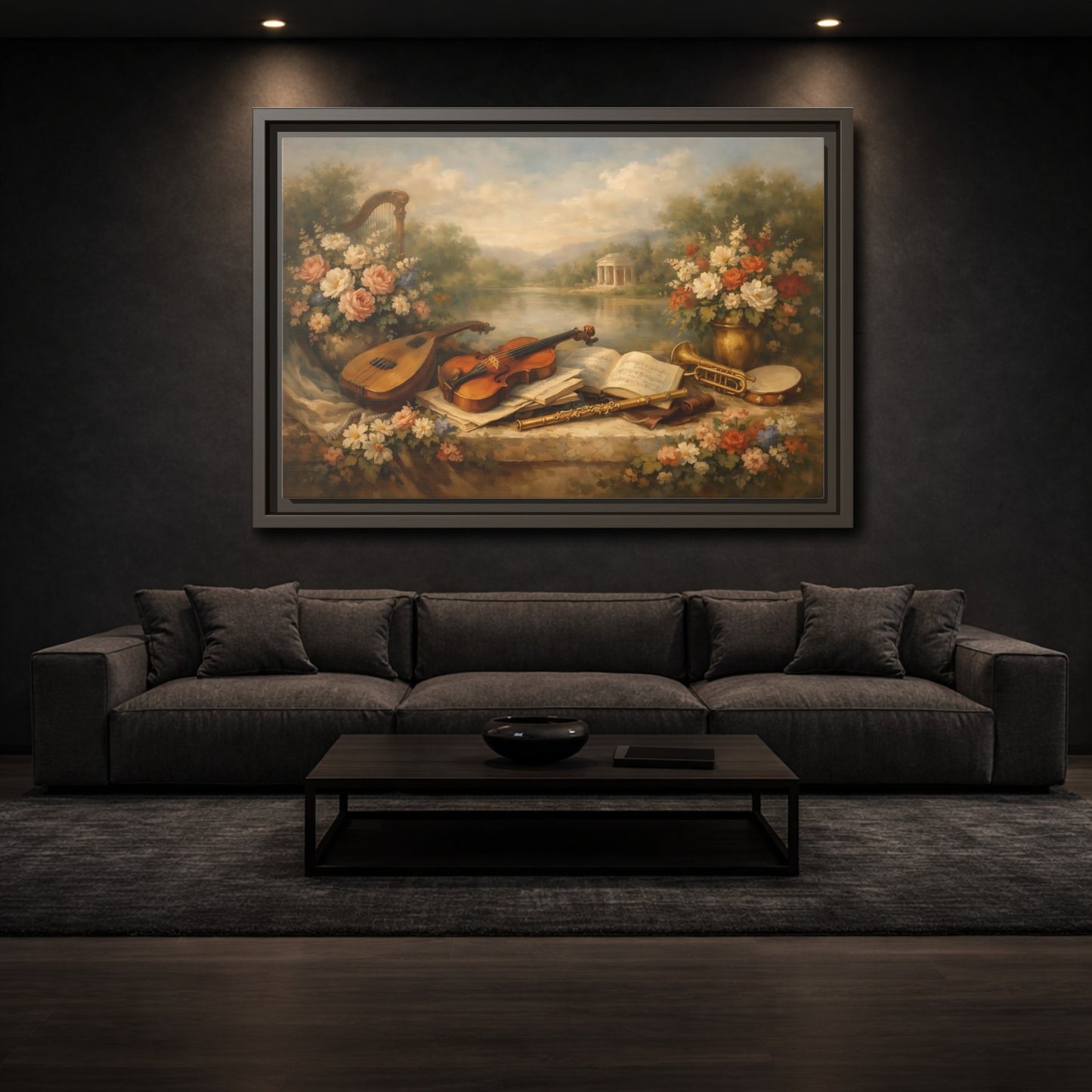 Mockup 2. Vintage Musical Instruments Vintage Musical Art shown as stretched canvas wall art