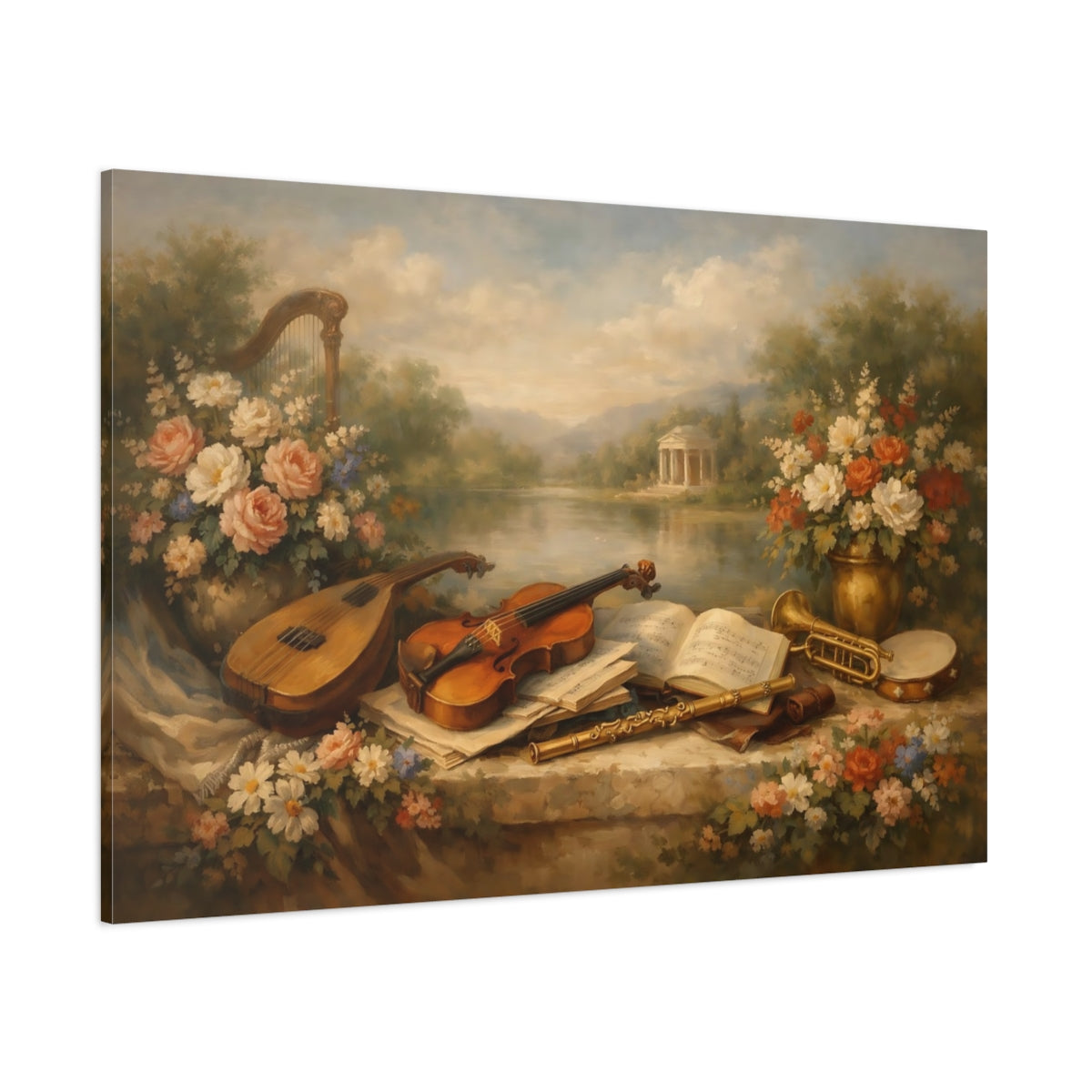 Main Mockup. Vintage Musical Instruments Vintage Still Life shown as stretched canvas wall art