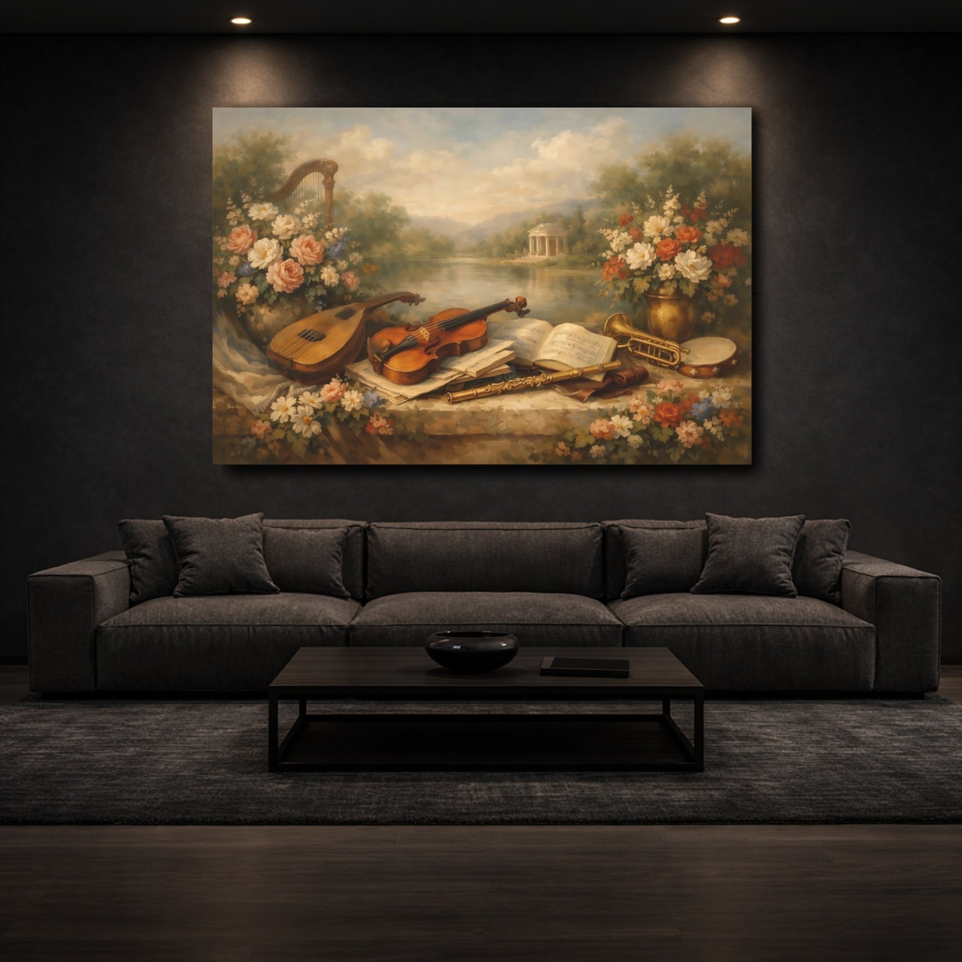 Mockup 2. Vintage Musical Instruments Vintage Still Life shown as stretched canvas wall art