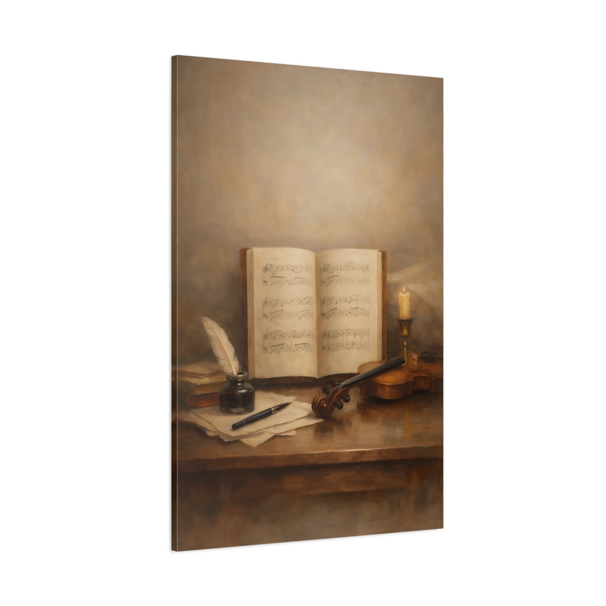 Main Mockup. Vintage Musical Still Life Brown Vintage Music shown as stretched canvas wall art