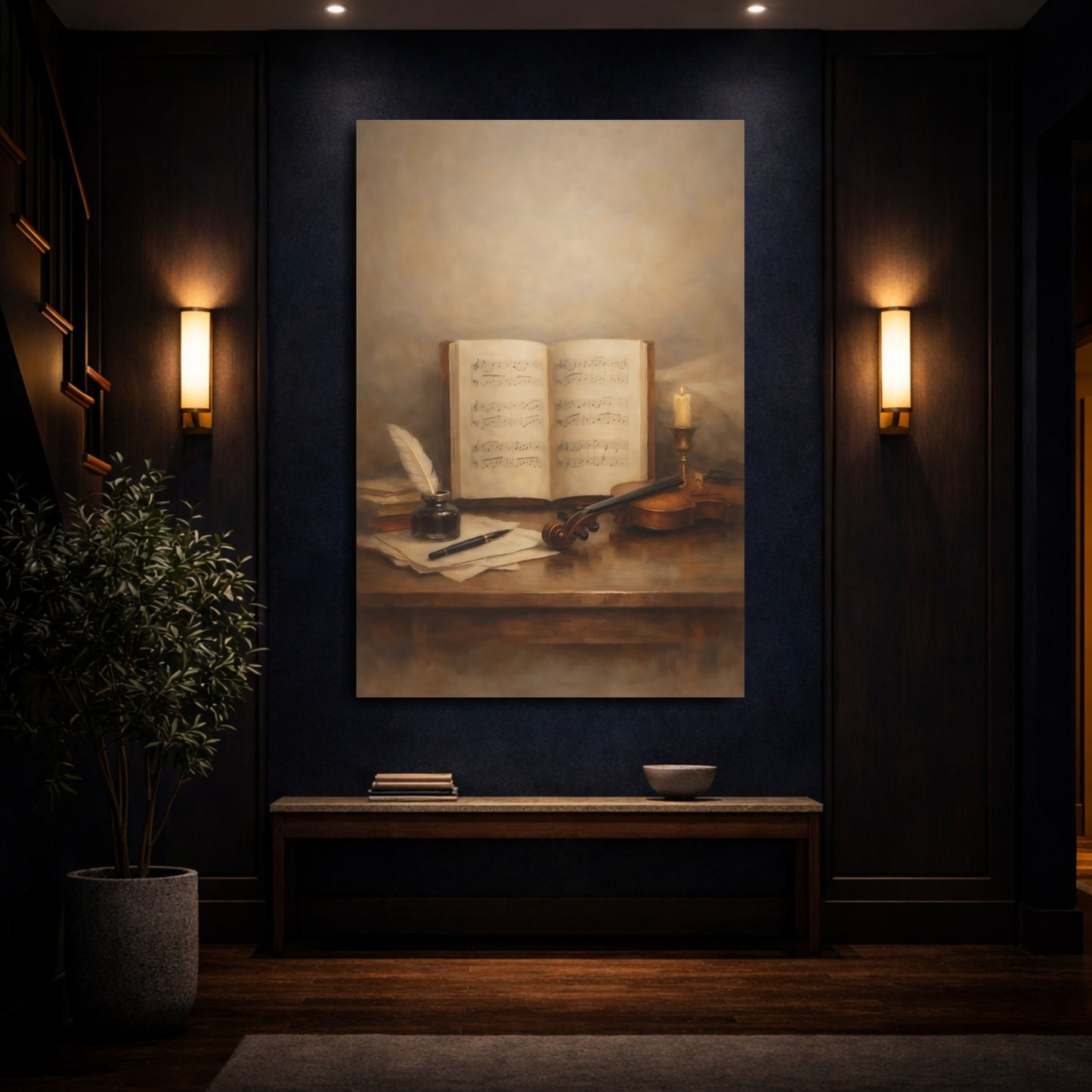 Mockup 3. Vintage Musical Still Life Brown Vintage Music shown as stretched canvas wall art