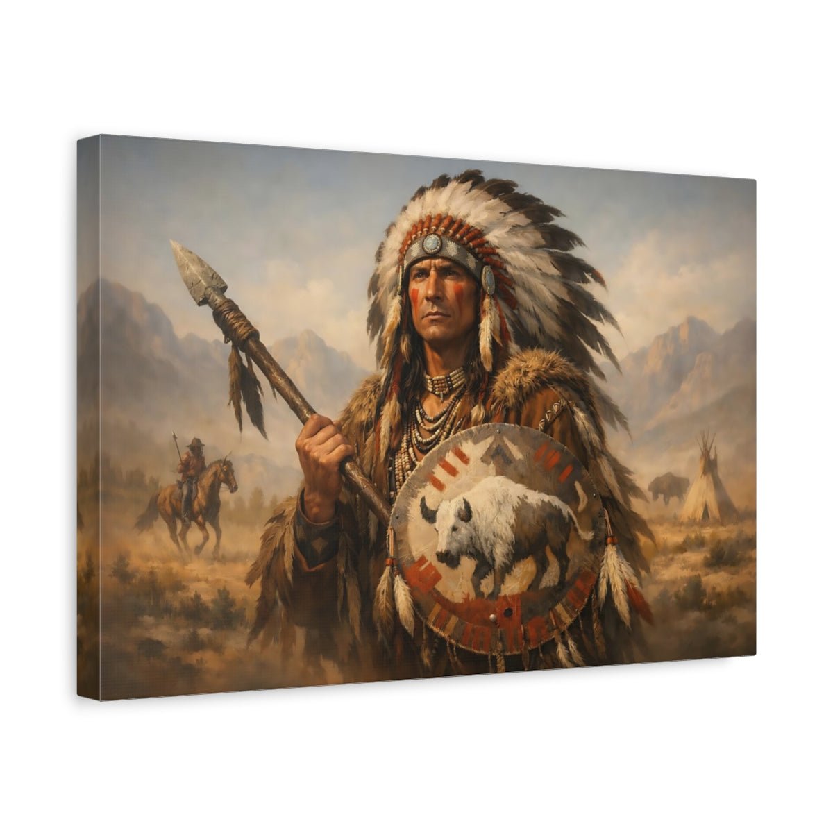 Vintage Native American Chief Portrait - Canvas Wall Art Print - YesArtYes