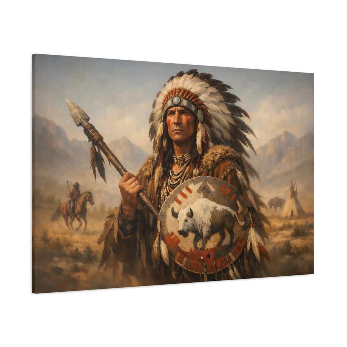 Vintage Native American Chief Portrait - Canvas Wall Art Print - YesArtYes