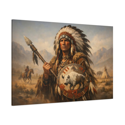 Vintage Native American Chief Portrait - Canvas Wall Art Print - YesArtYes