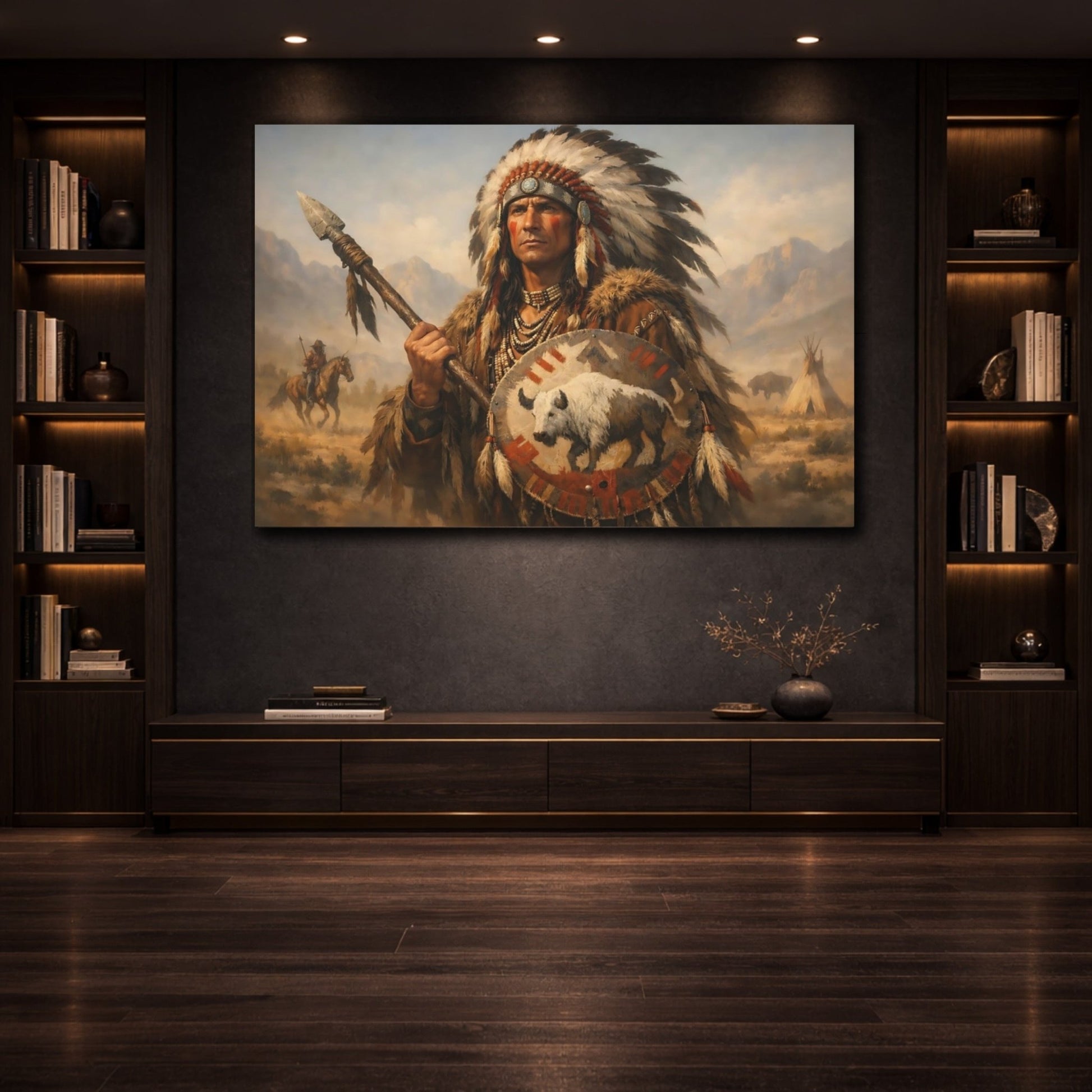 Vintage Native American Chief Portrait - Canvas Wall Art Print - YesArtYes