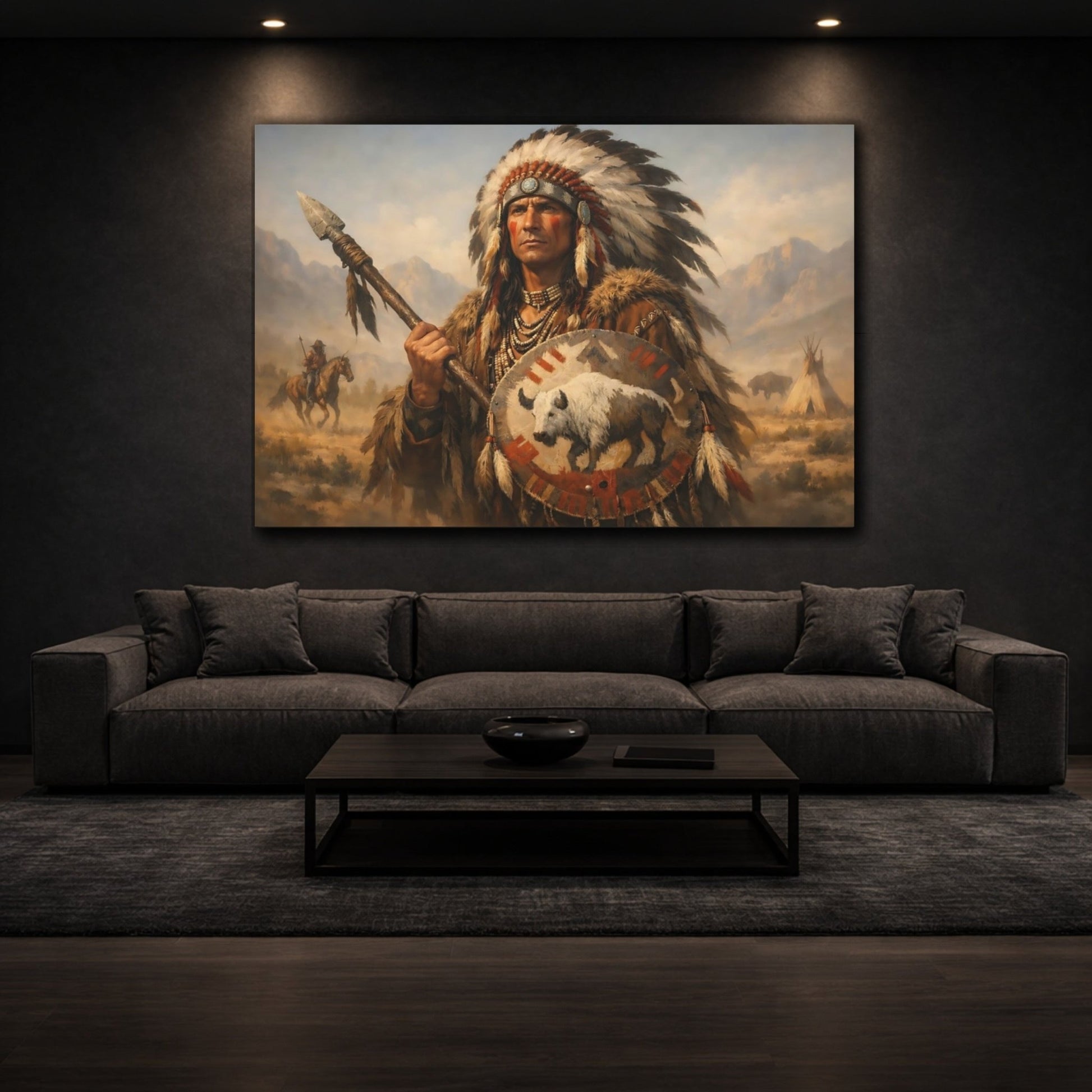 Vintage Native American Chief Portrait - Canvas Wall Art Print - YesArtYes