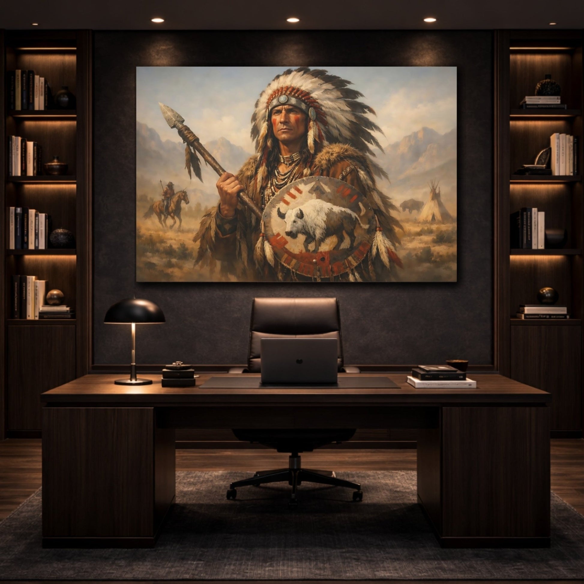 Vintage Native American Chief Portrait - Canvas Wall Art Print - YesArtYes
