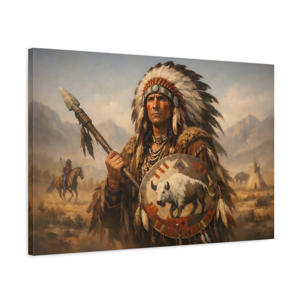 Vintage Native American Chief Portrait - Canvas Wall Art Print - YesArtYes