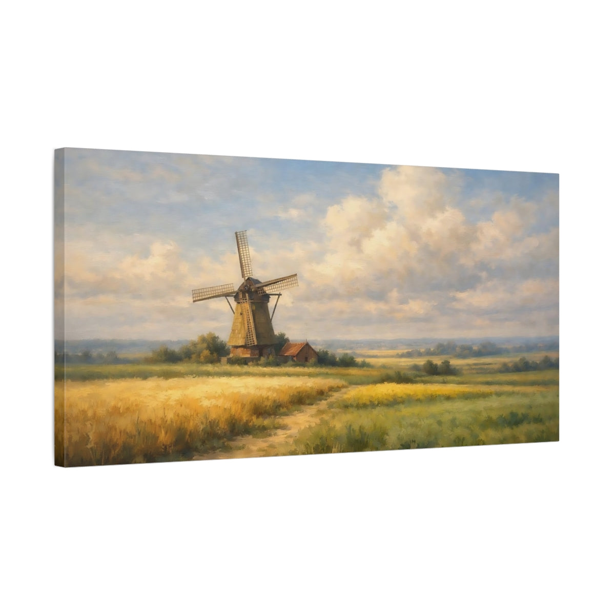 Side Mockup 2. Nature Windmill Windmill Field Landscape shown as stretched canvas wall art