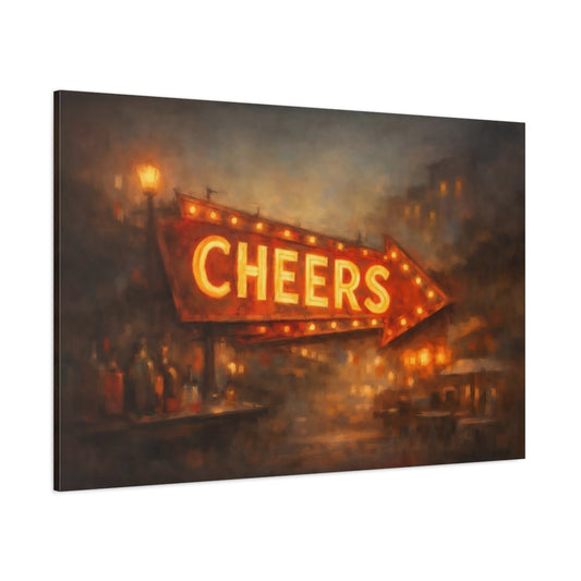Vintage Neon Sign Warm Glow shown as stretched canvas wall art