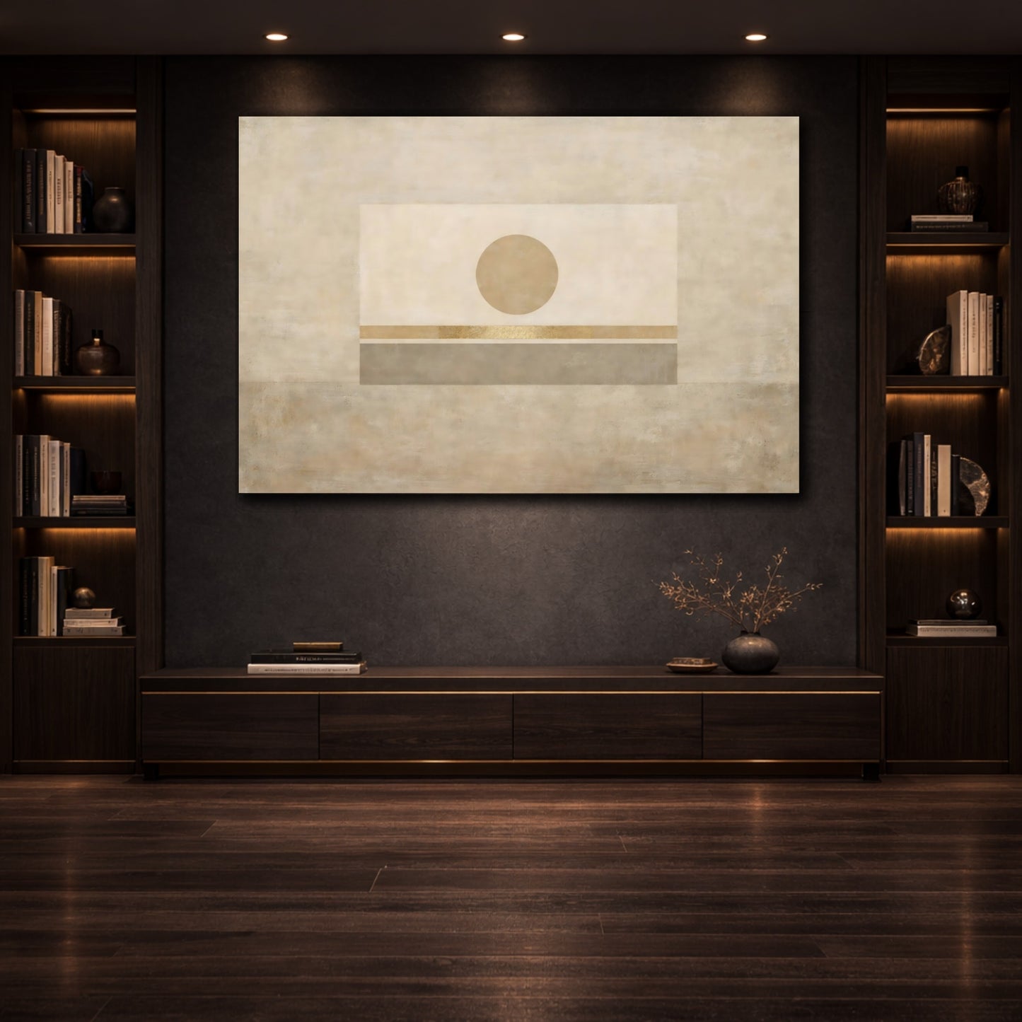 Mockup 2. Vintage Neutral Abstract shown as stretched canvas wall art