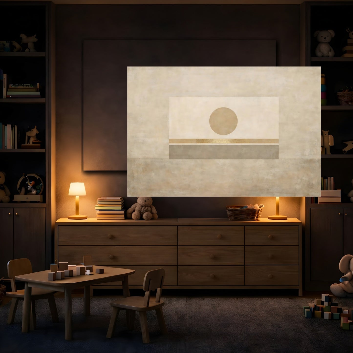 Mockup 3. Vintage Neutral Abstract shown as stretched canvas wall art