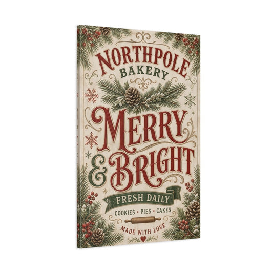Vintage Northpole Bakery Red And Green Canvas Print – Kitchen, Feature Wall - YesArtYes
