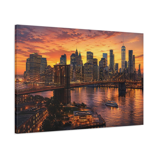 Main Mockup. Vintage Nyc Skyline Nyc Sunset shown as stretched canvas wall art