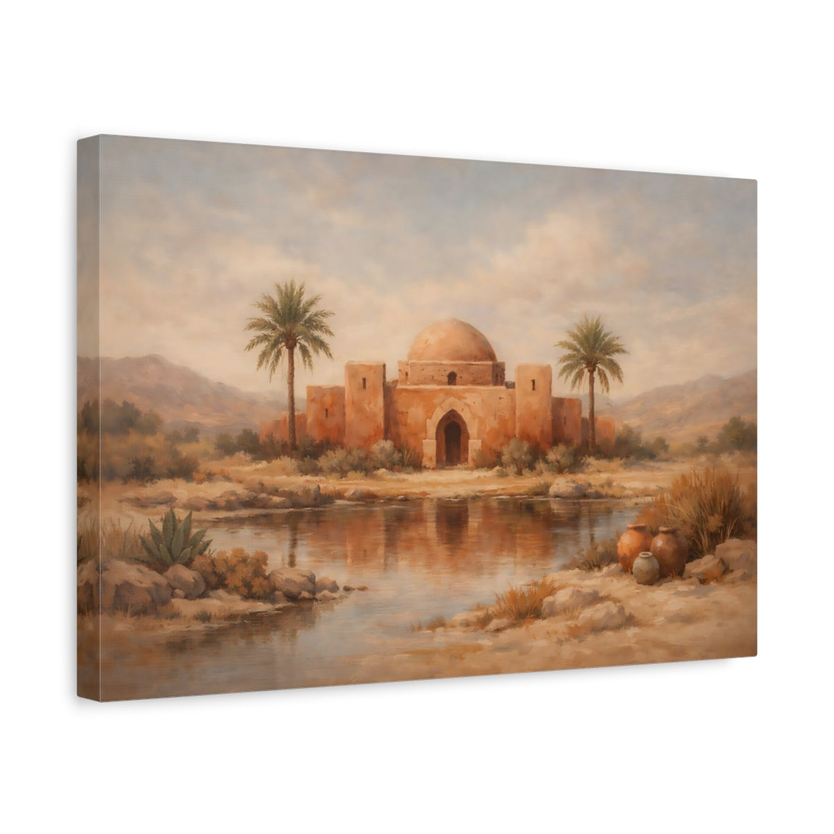 Side Mockup 4. Vintage Oasis Dome Ochre Desert shown as stretched canvas wall art