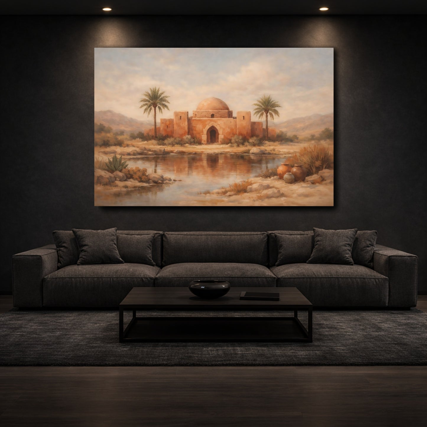 Mockup 2. Vintage Oasis Dome Ochre Desert shown as stretched canvas wall art